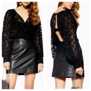Topshop Sheer Polka Dot and Faux Leather Dress NWT sz 12
